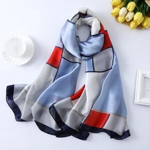 Large Silky Shawl Scarf wrap red white blue 🆕